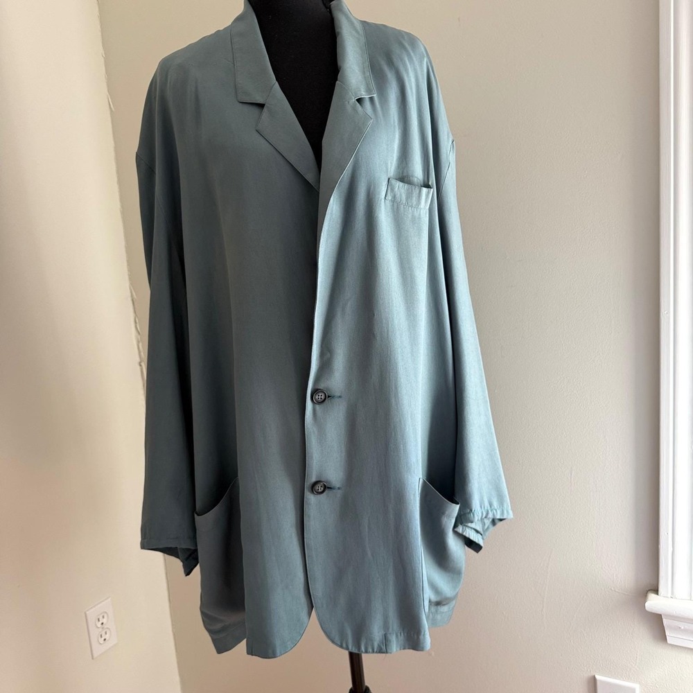 Vintage Go Silk Oversized Deconstructed Blazer Jacket Sage Green 100% Silk XL